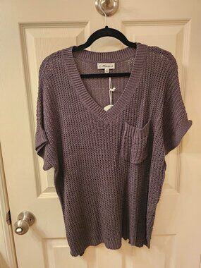 NWT Macaron Small Charcoal Grey Knit Blouse w / Pocket